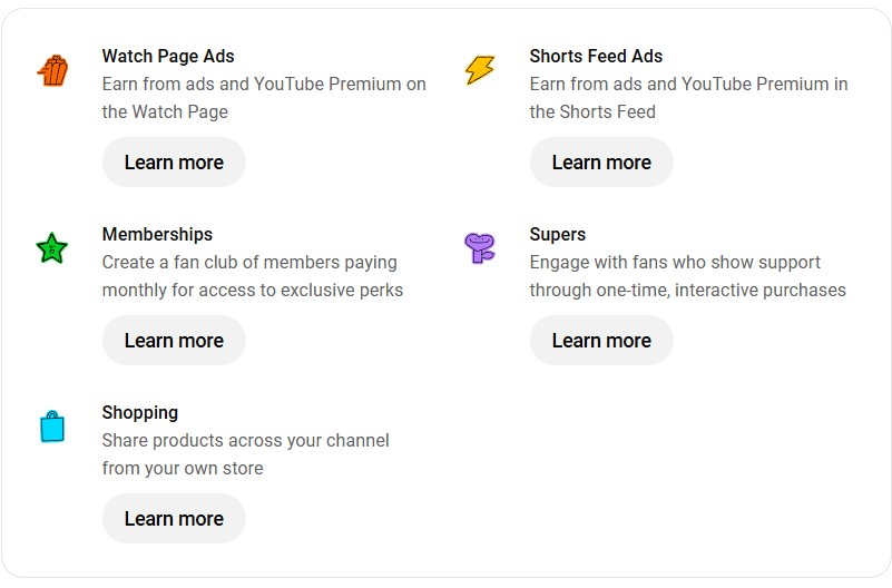Unlocking YouTube monetization types.